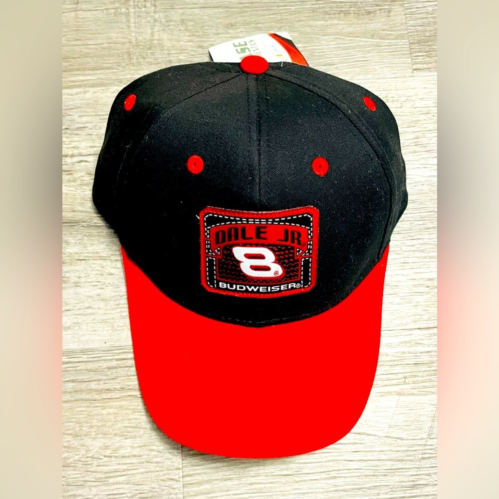 Chase Authentics Hat Mens OSFA Black Red Dale Jr 8 Budweiser NASCAR Baseball Cap